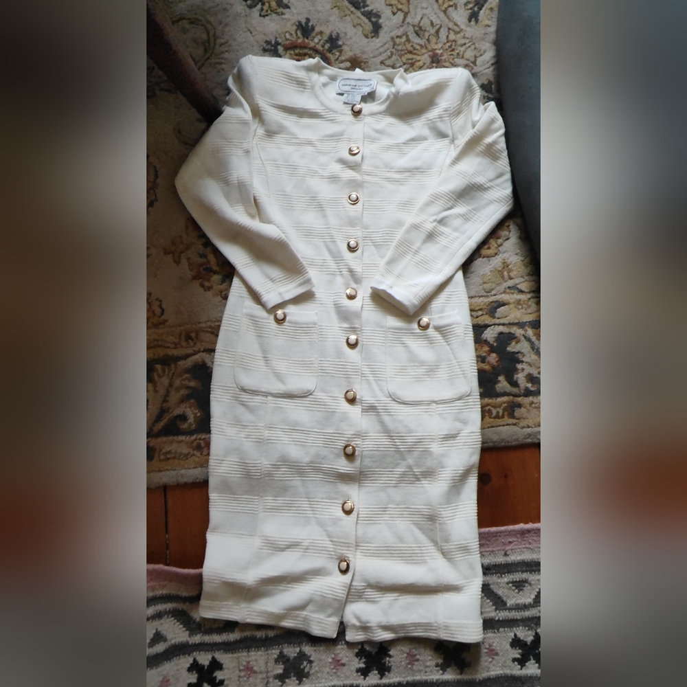 Vintage Adrienne Vittadini Cream Textured Dress New Condition Stunning Rare